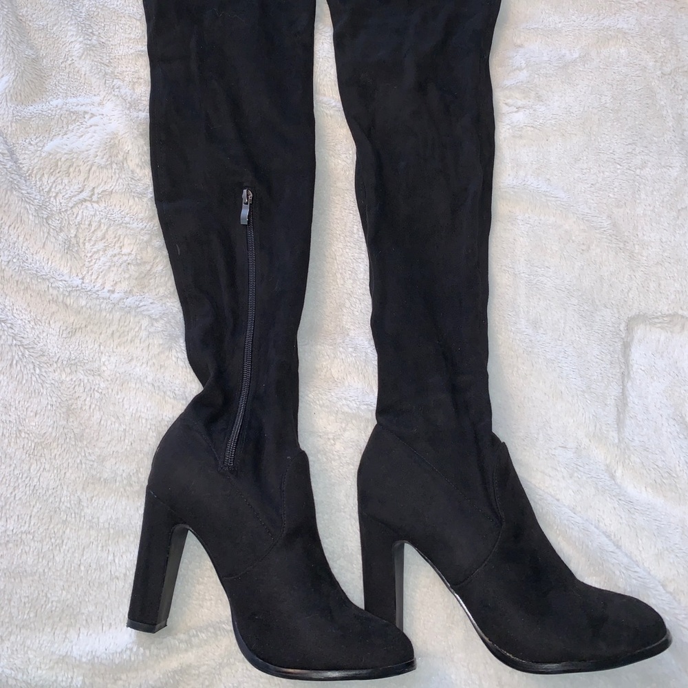 Black Suede Knee High Boots